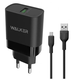 Charge adapter Walker WH-35 3A 18W (1USB) + MicroUSB cable (Black)